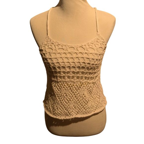 Abercrombie & Fitch XS Crochet Knit Tank Top Cream Racerback Boho Layering - Picture 1 of 3